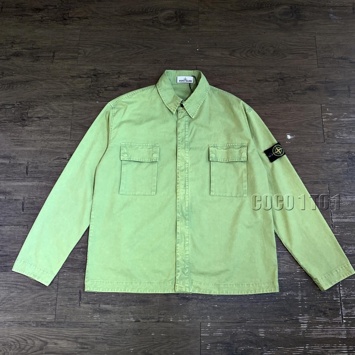 STONE ISLAND compass sleeve logo washed work Jacket light green