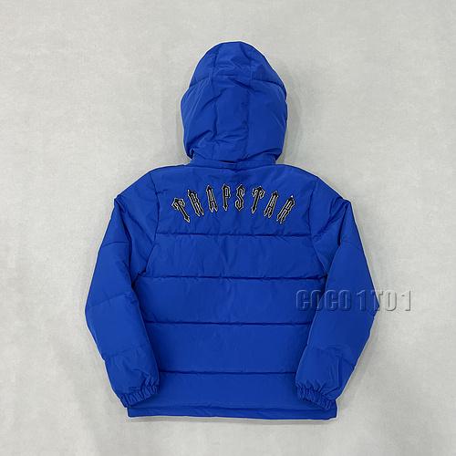 Trapstar White border black logo Hooded (Removable) Down Jacket Blue