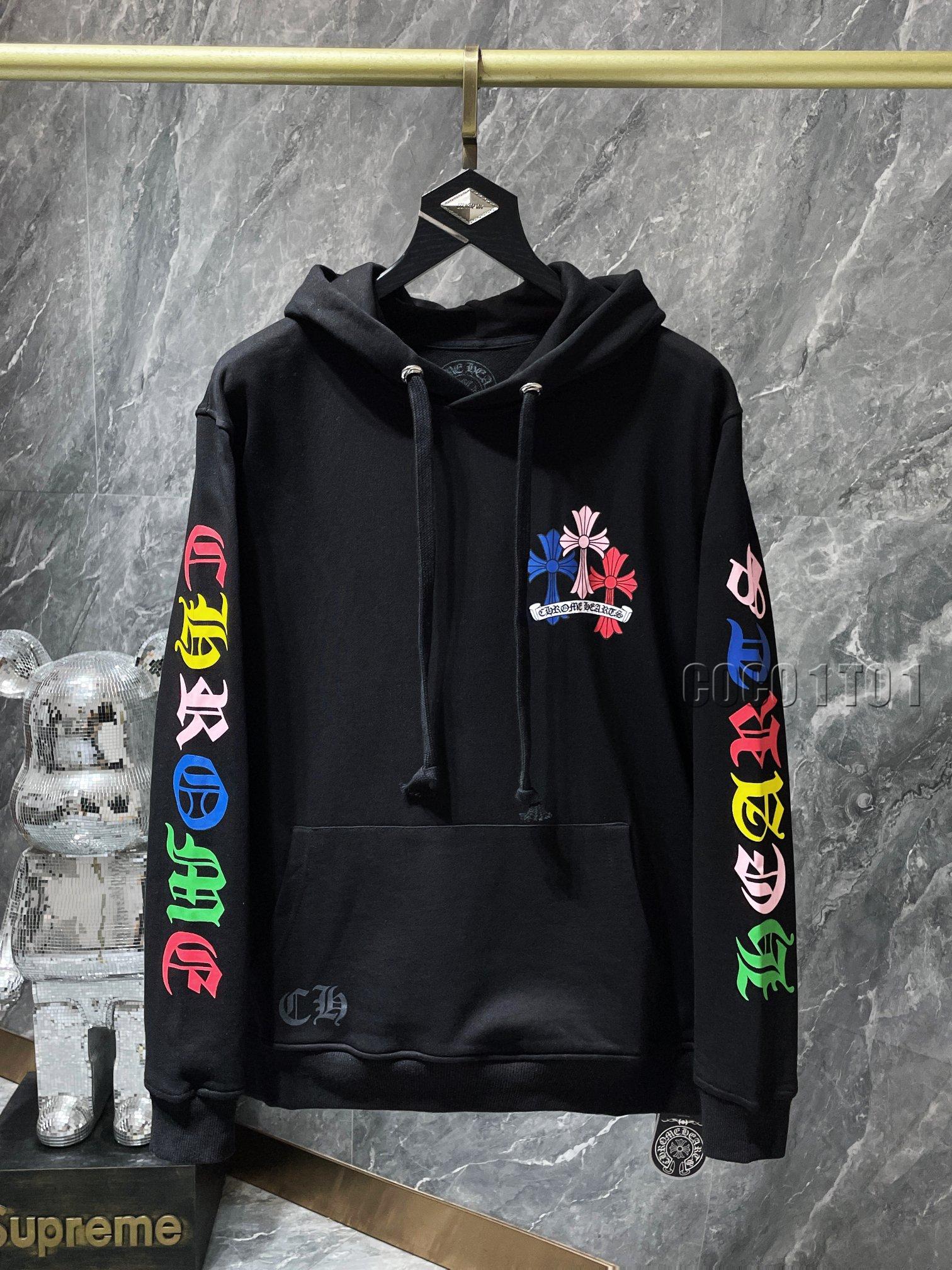 Chrome Hearts Classic Colorful Phantom Cross Letter Floral Sleeve Hoodie Black