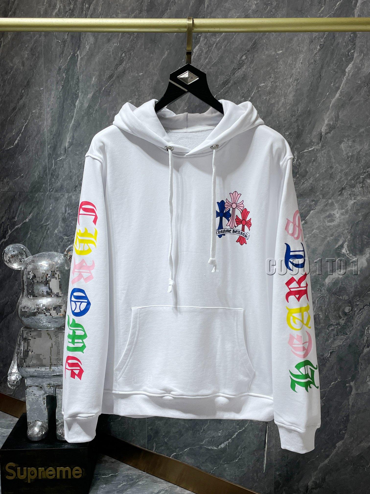 Chrome Hearts Classic Colorful Phantom Cross Letter Floral Sleeve Hoodie White