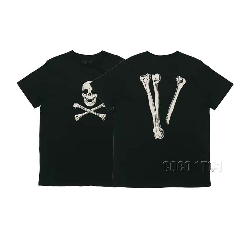 VLONE Back Skull V-shaped Print Round Neck Pullover Short Sleeve T-shirt Black