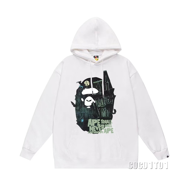Bape Halloween ape head mansion pattern hoodie  White