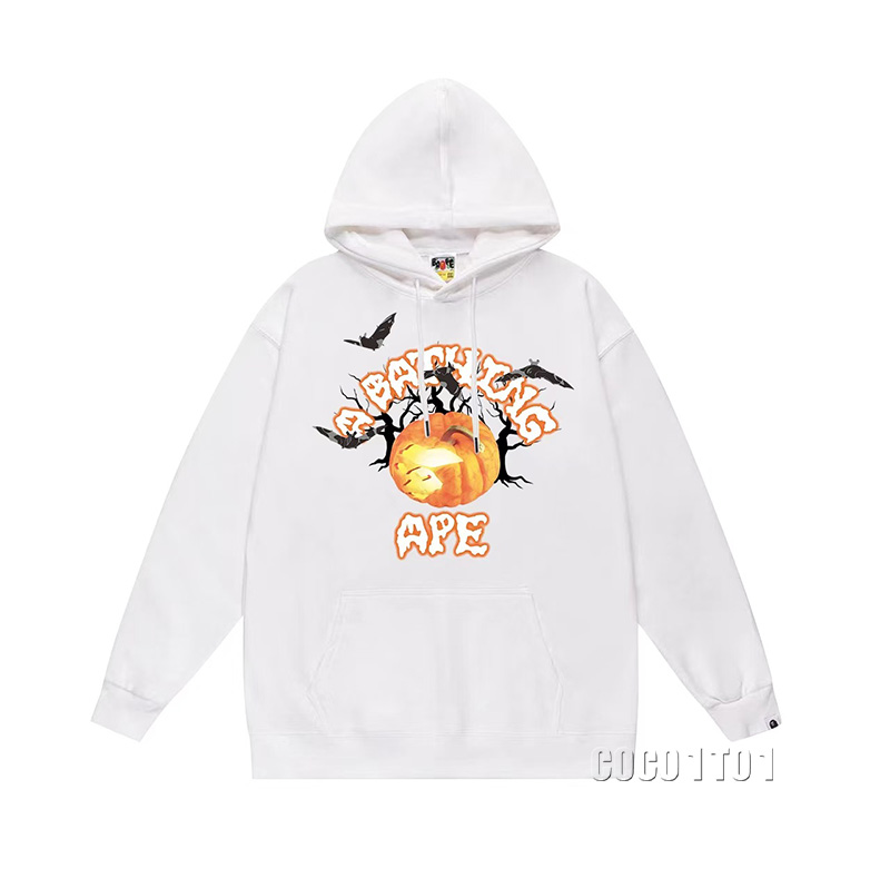 Bape Halloween pumpkin letter bat print hooded sweatshirt white
