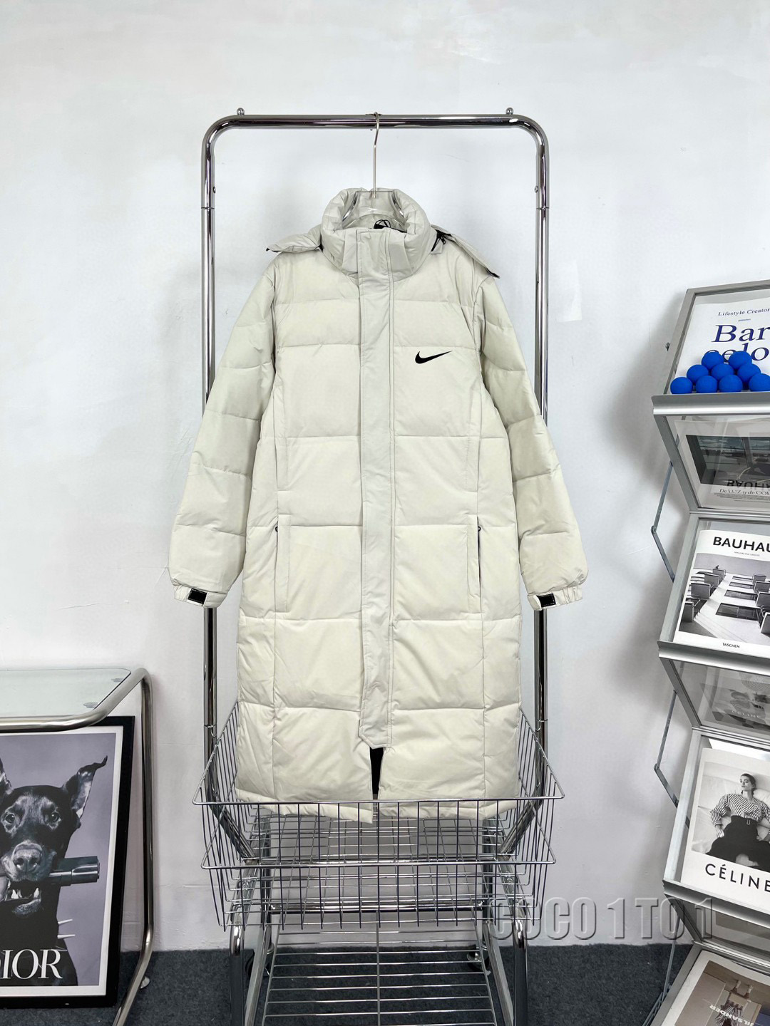 Nike White Removable Hood Long Down Jacket