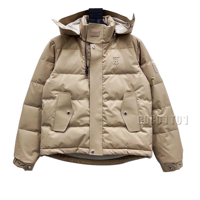 Burberry Embroidered Small Logo Stand Collar Hooded Down Jacket Khaki