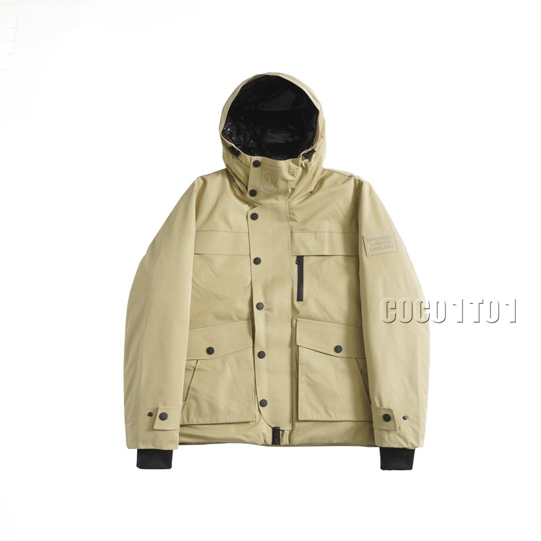 Burberry Hooded Embroidered Down Jacket Khaki