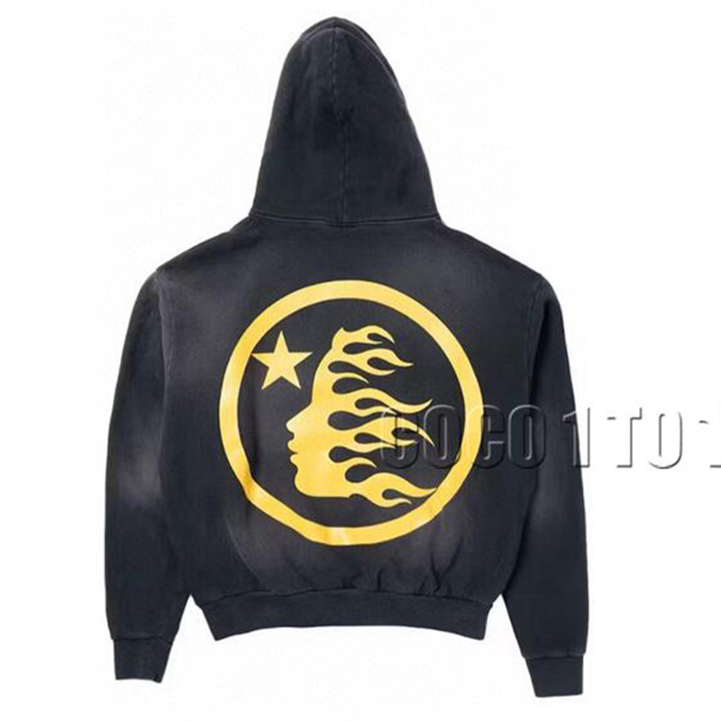Hellstar Studios Uniform Hoodie pants big logo yellow print hooded sweatshirt black