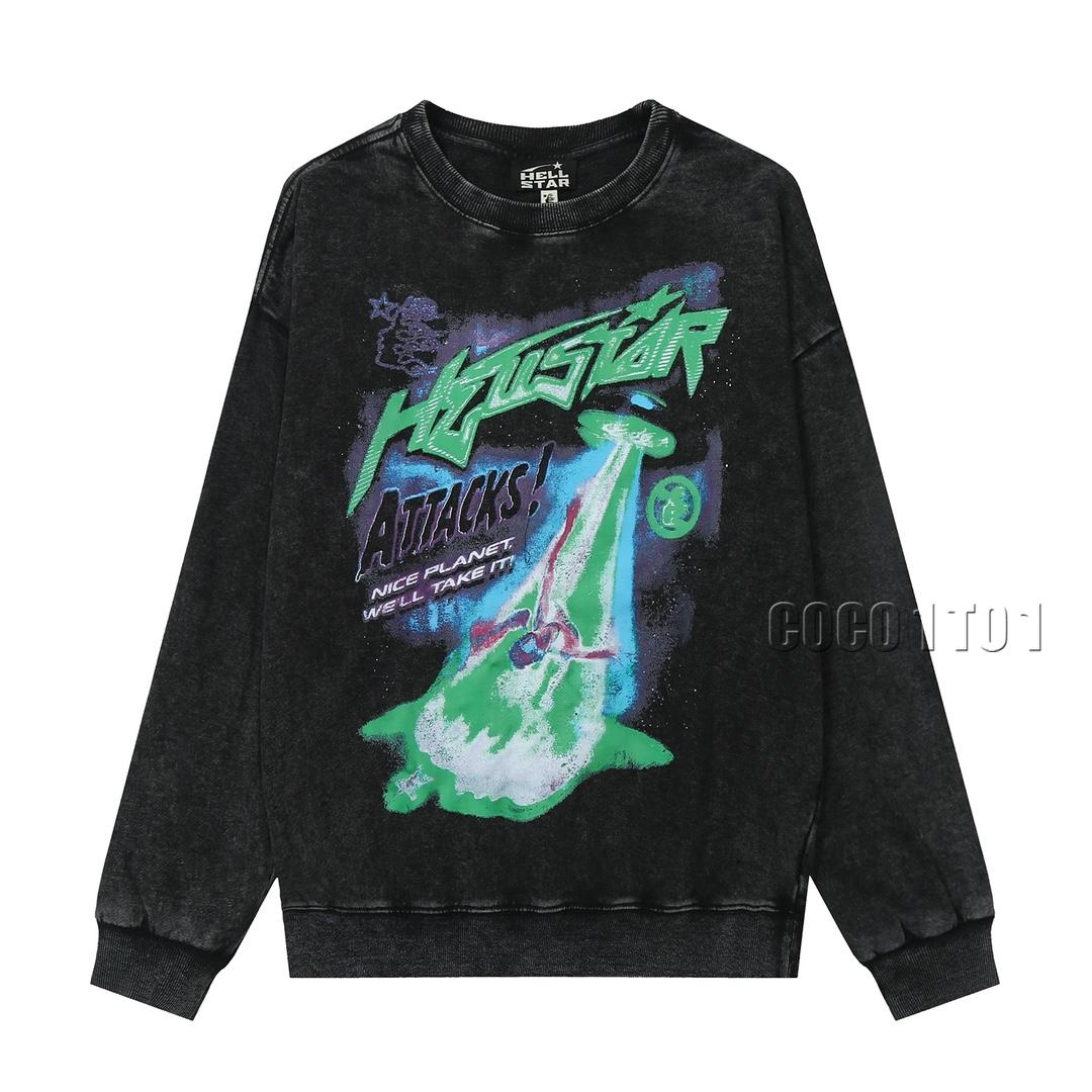 Hellstar Distressed Loose Crewneck Sweatshirt Black