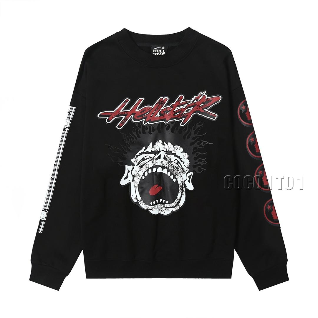 Hellstar Trendy Printed Cotton Crewneck Sweatshirt Black