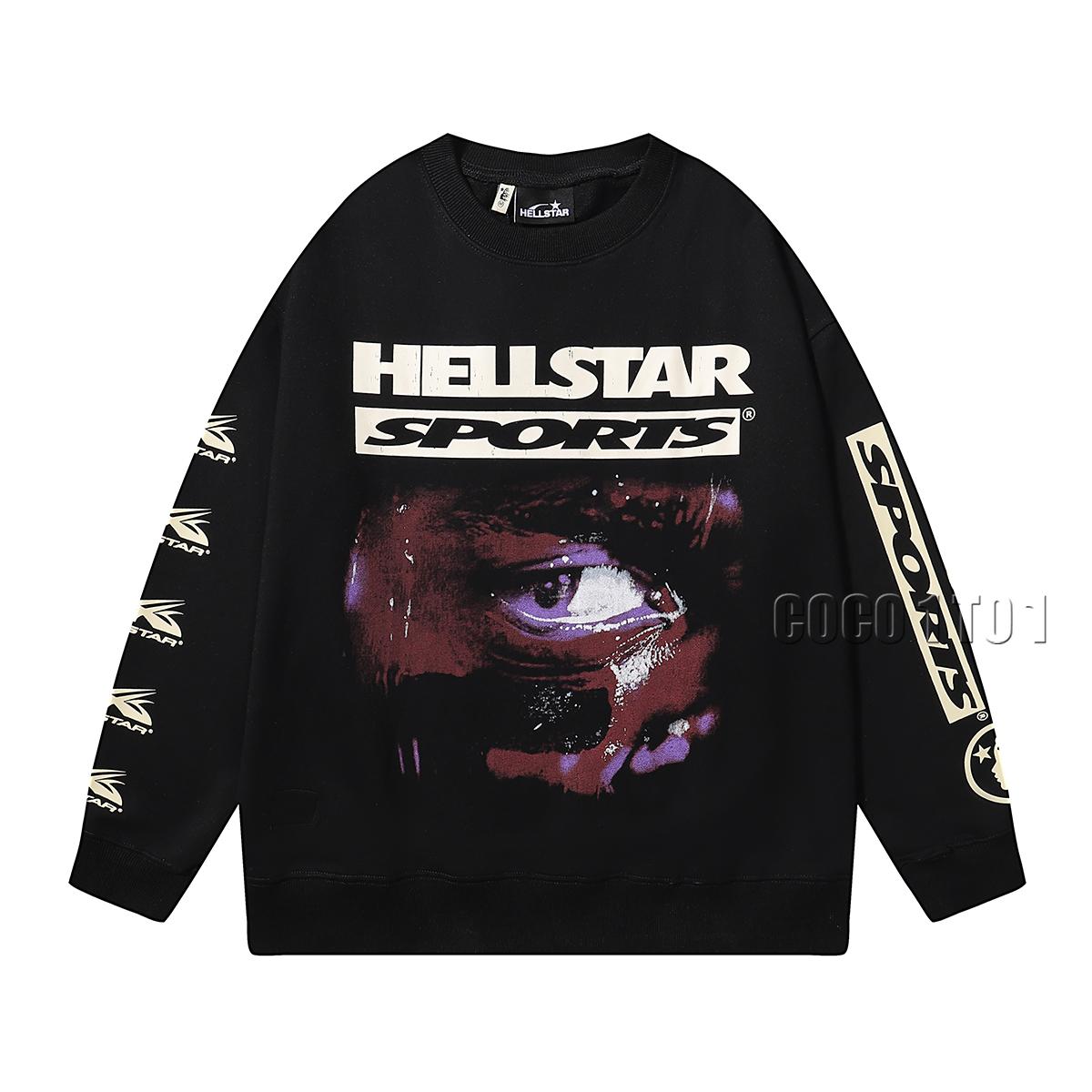 Hellstar Trendy Printed Cotton Crewneck Sweatshirt Black
