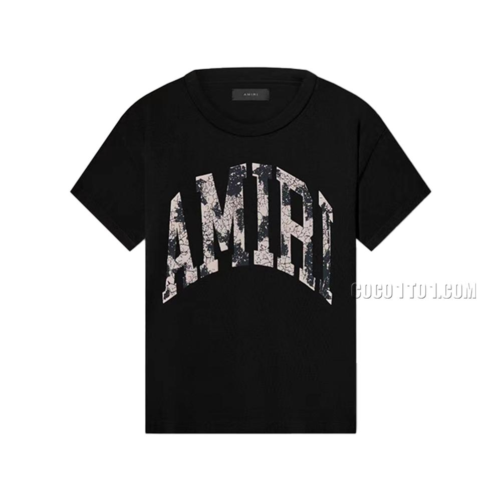 AMIRI new T-shirt short-sleeved special color paste print rice yellow crack print