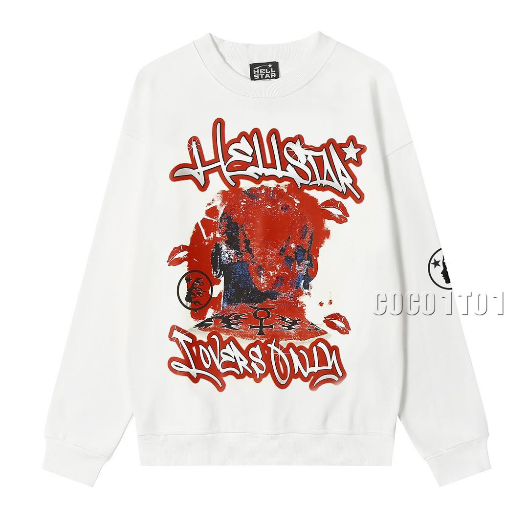 Hellstar Trendy Printed Cotton Crewneck Sweatshirt White