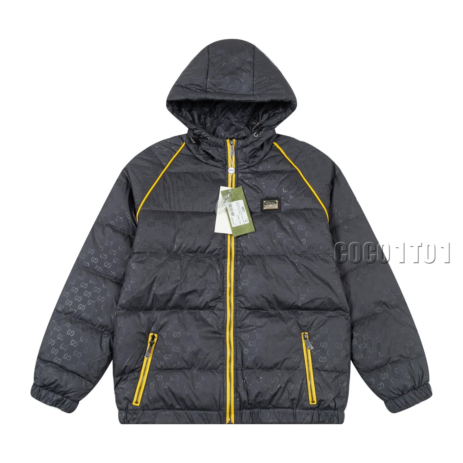GUCCI Classic All-over GG Jacquard Hooded Down Jacket Grey