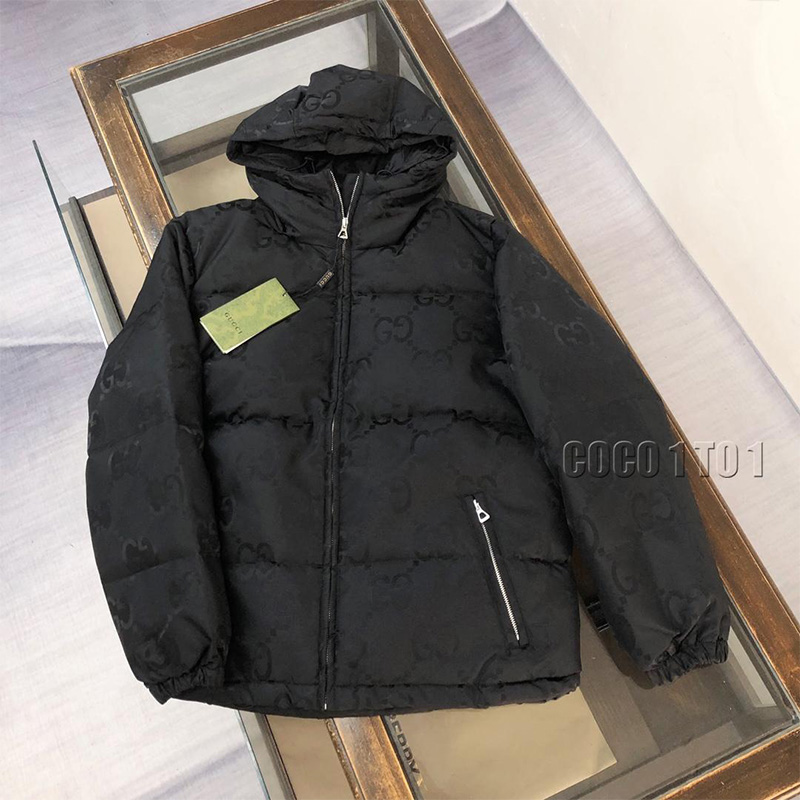 GUCCI All-over GG Jacquard Hooded Down Jacket Black