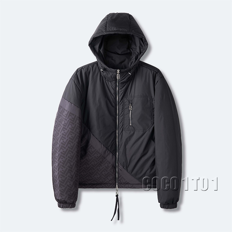 FENDI Reversible Thin Cotton Down Trench Coat Black