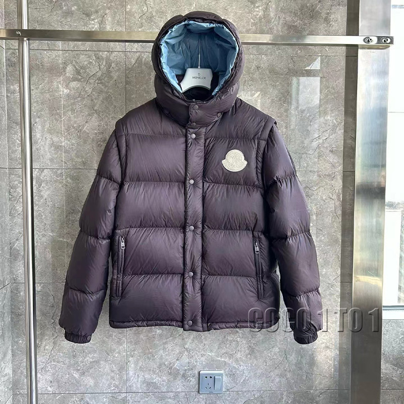 Moncler Cyclone Hooded Detachable Sleeve Down Jacket Brown