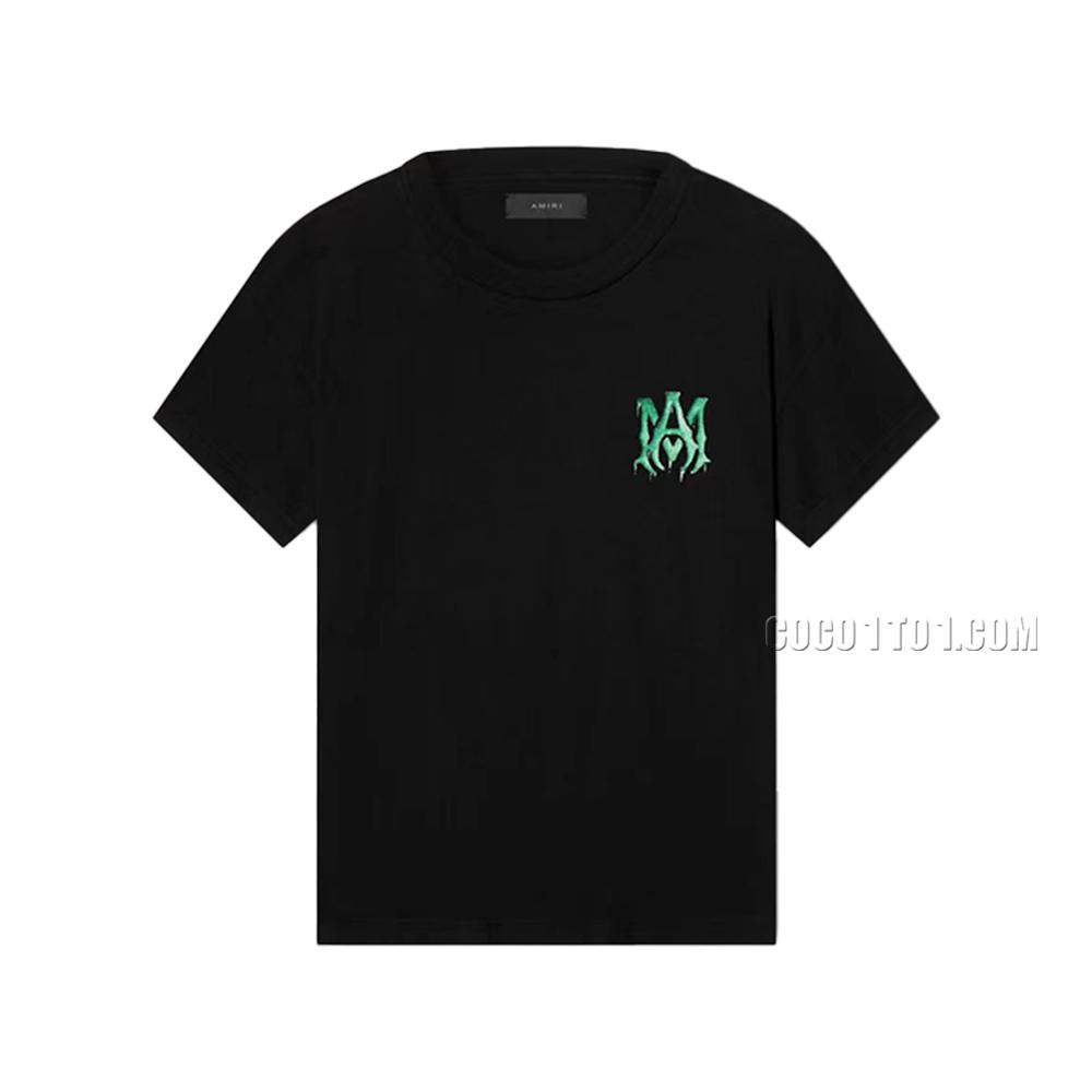 AMIRI new T-shirt short-sleeved green and white gradient logo letter paste print