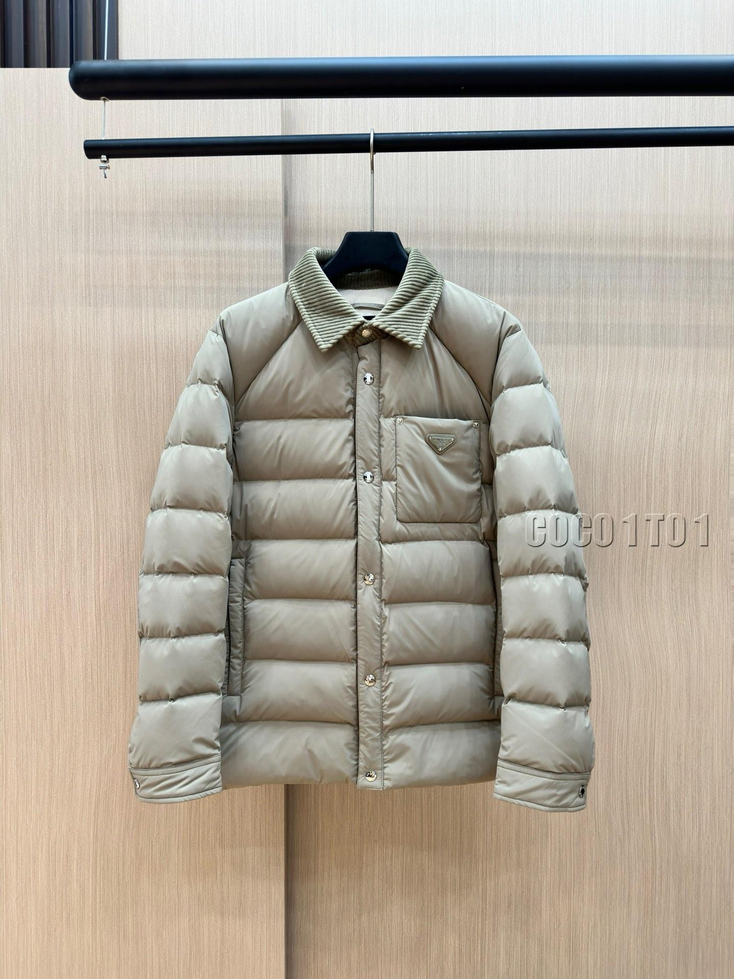 Prada Jacquard Nylon Down Jacket with Metal Logo Grey