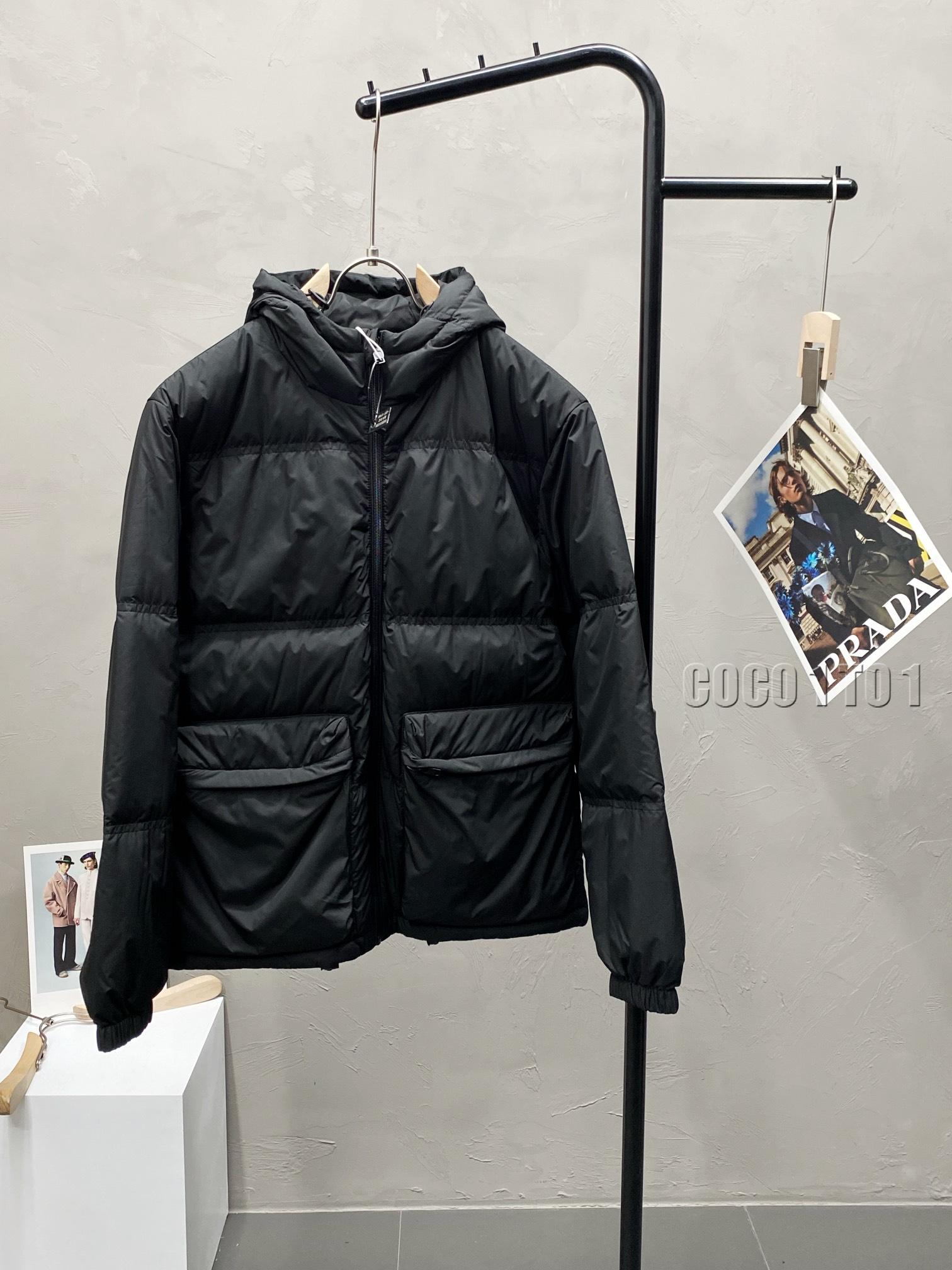 Prada Fashion Hooded Down Jacket Black