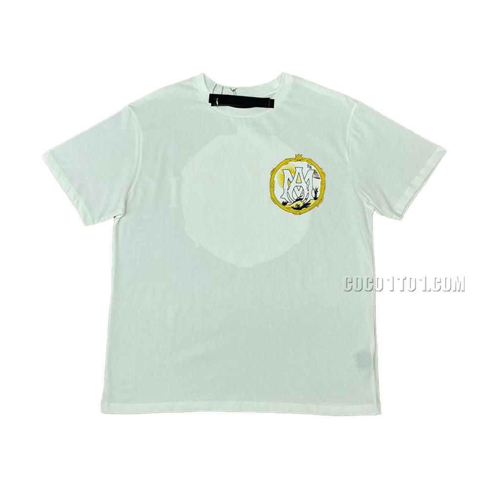AMIRI new print sun  black T-shirt short-sleeved wide AM letter ? rear sun  print