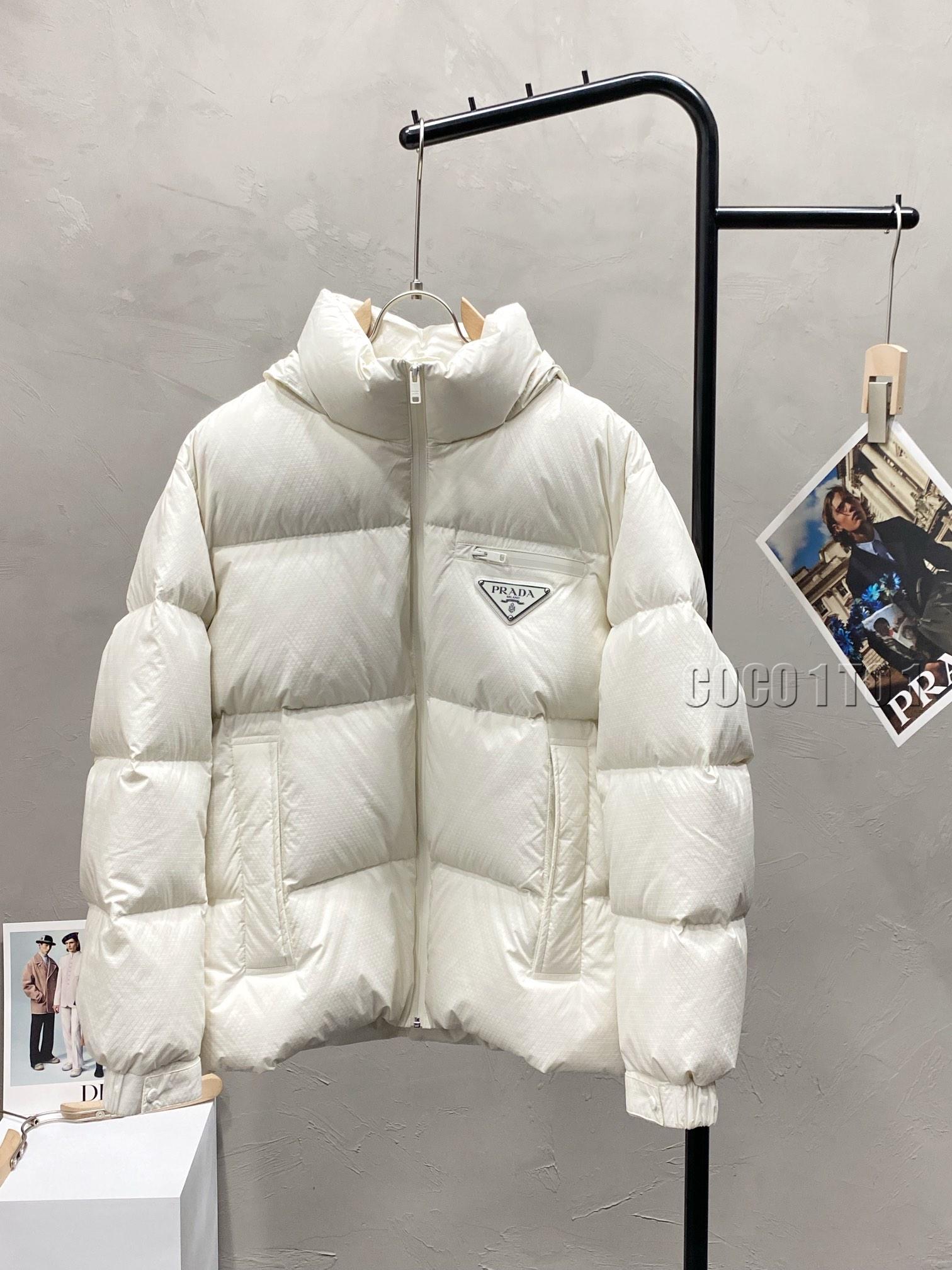 Prada hooded high-neck down jacket white