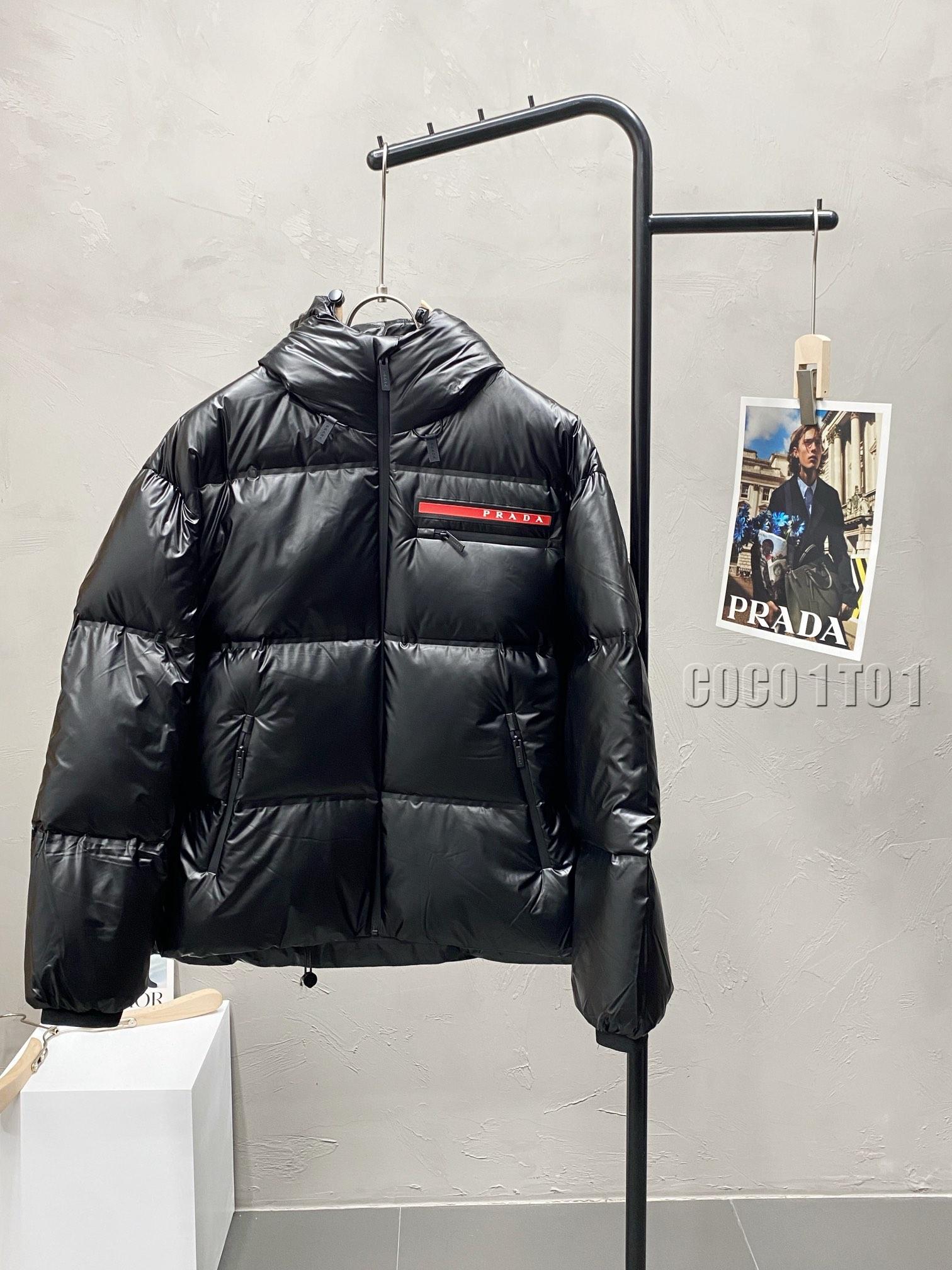 Prada hooded down jacket black