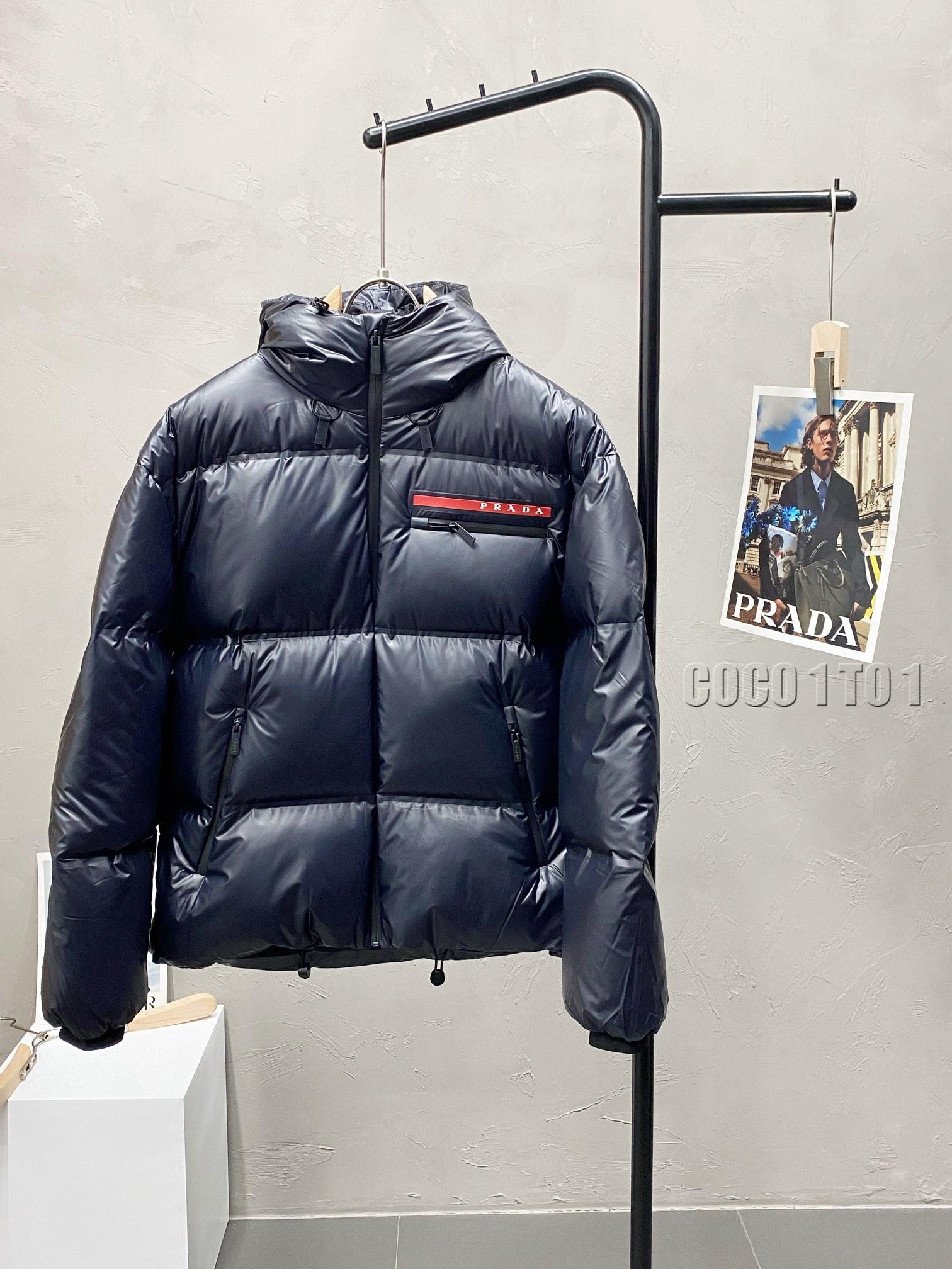 Prada hooded down jacket blue