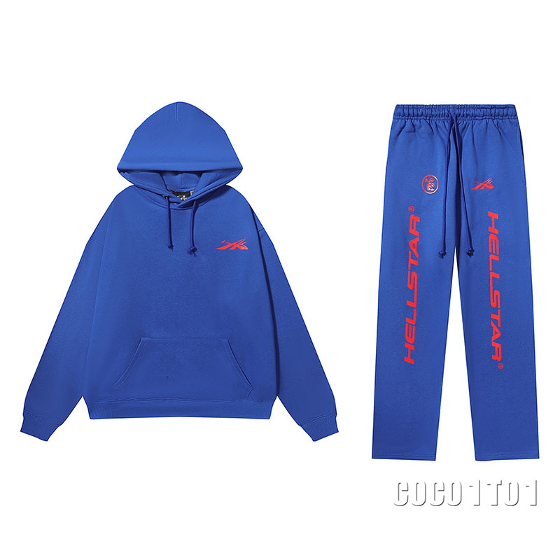 Hellstar Red Gloss Print Hoodie Suit Blue