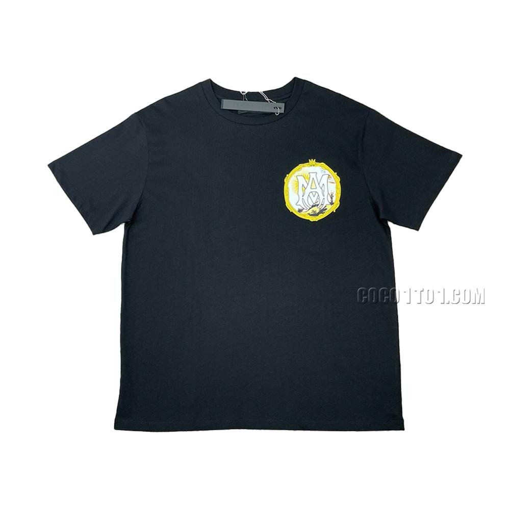 AMIRI new print sun  black T-shirt short-sleeved wide AM letter ? rear sun  print