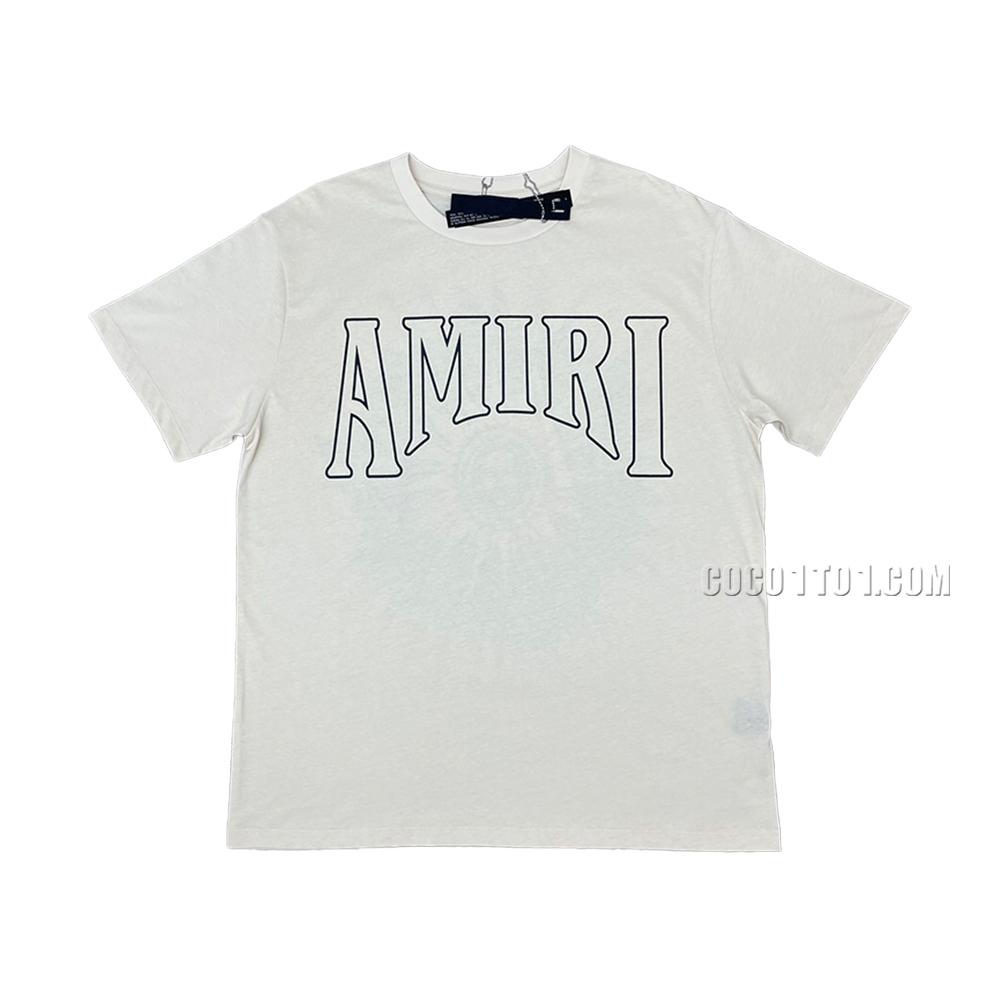 AMIRI new print sun head apricot T-shirt short-sleeved wide logo letter ? rear sun portrait print