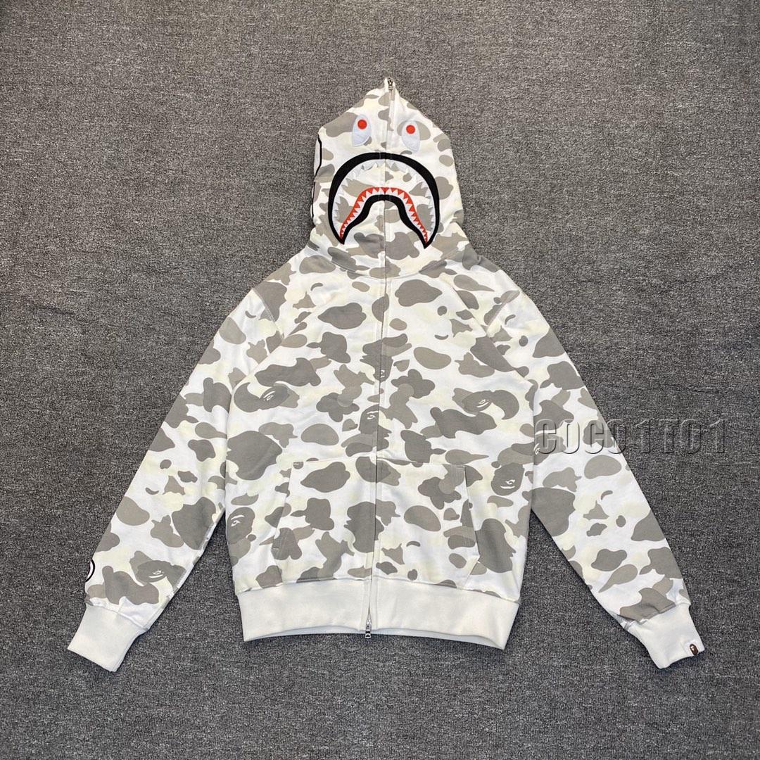BAPE Glow-in-the-Dark Camouflage Shark Zip-Up Hoodie White