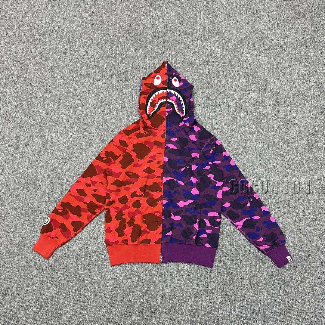 BAPE City Camo Half Shark Full Zip Hoodie Purple Red