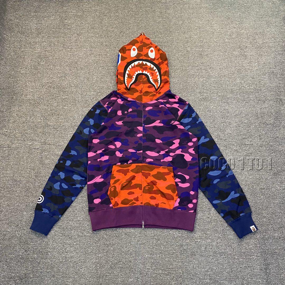 BAPE CAMO SHARK Colorful Camouflage Splicing Hoodie