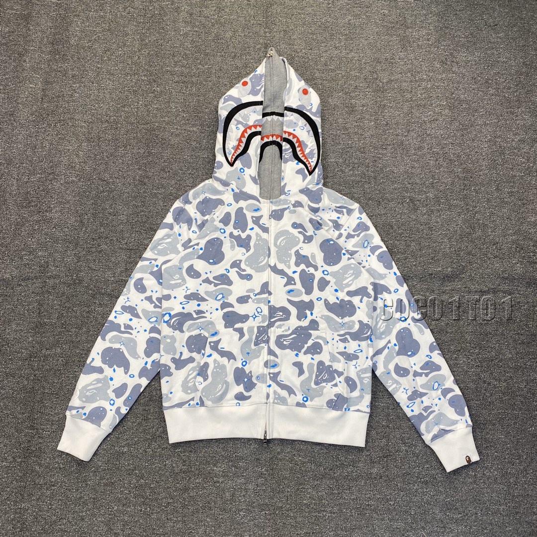 BAPE SPACE CAMO SHARK Glow-in-the-Dark Starry Double-Headed Shark Hoodie White