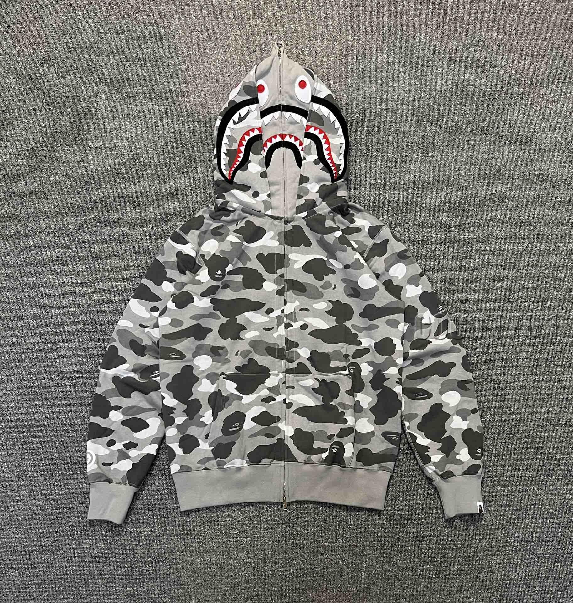 BAPE WGM Letter Patch Camouflage Double Layer Zip-Up Hoodie Camouflage Gray