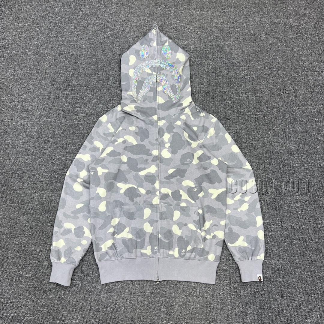 BAPE CITY CAMO SHARK HOODIE Glow-in-the-Dark Camouflage Laser Silver Gray