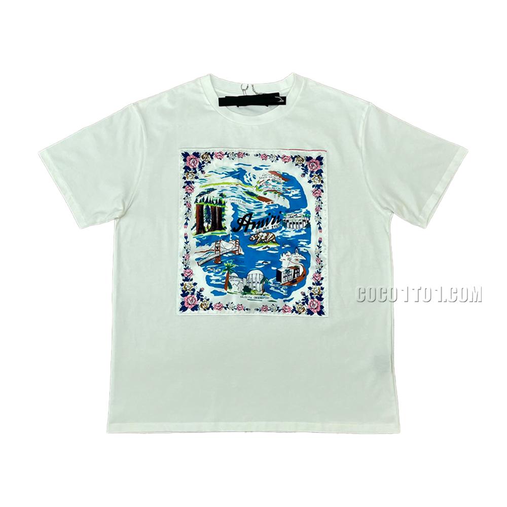 AMIRI New Patchwork Embroidered Short-Sleeve T-Shirt with Patchwork Print and Embroidery