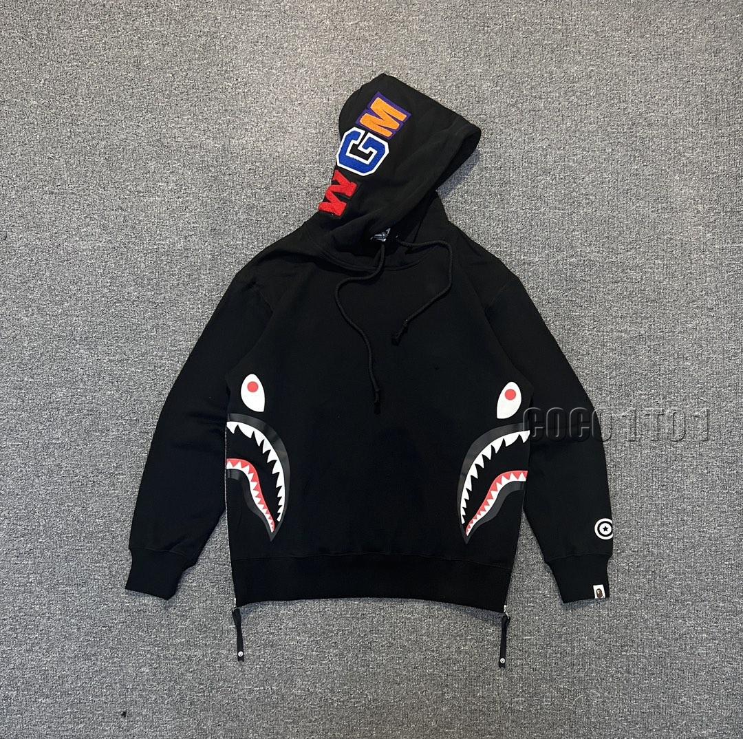 BAPE SIDE ZIP SHARK Side Double Zip Shark Hoodie Black