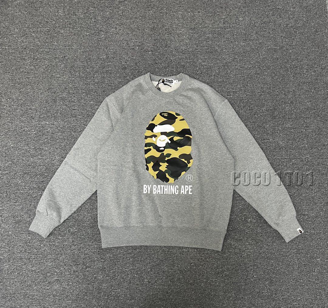 BAPE Camouflage Ape Head Letter Print Crewneck Hoodie Gray