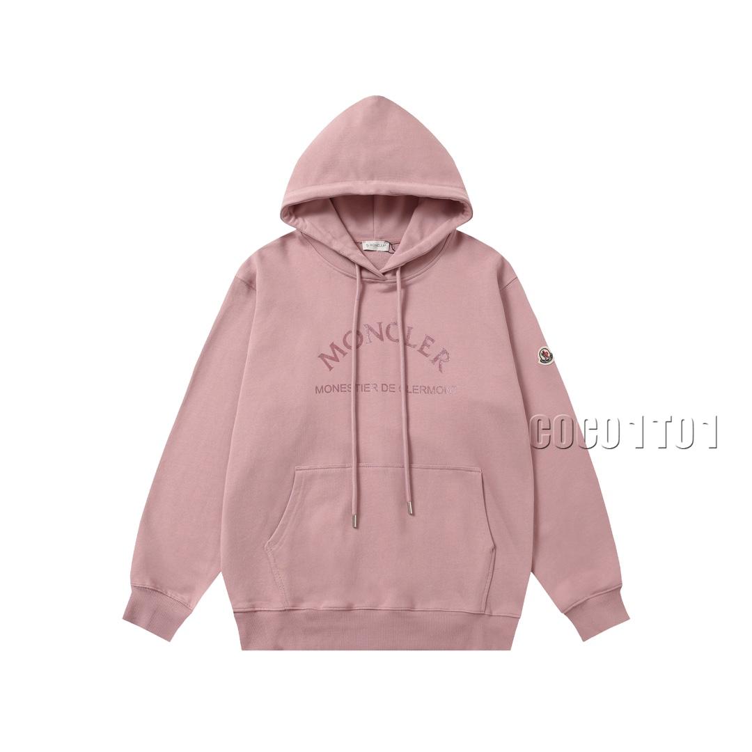 MONCLER Silver Printed Letter Hoodie Pink