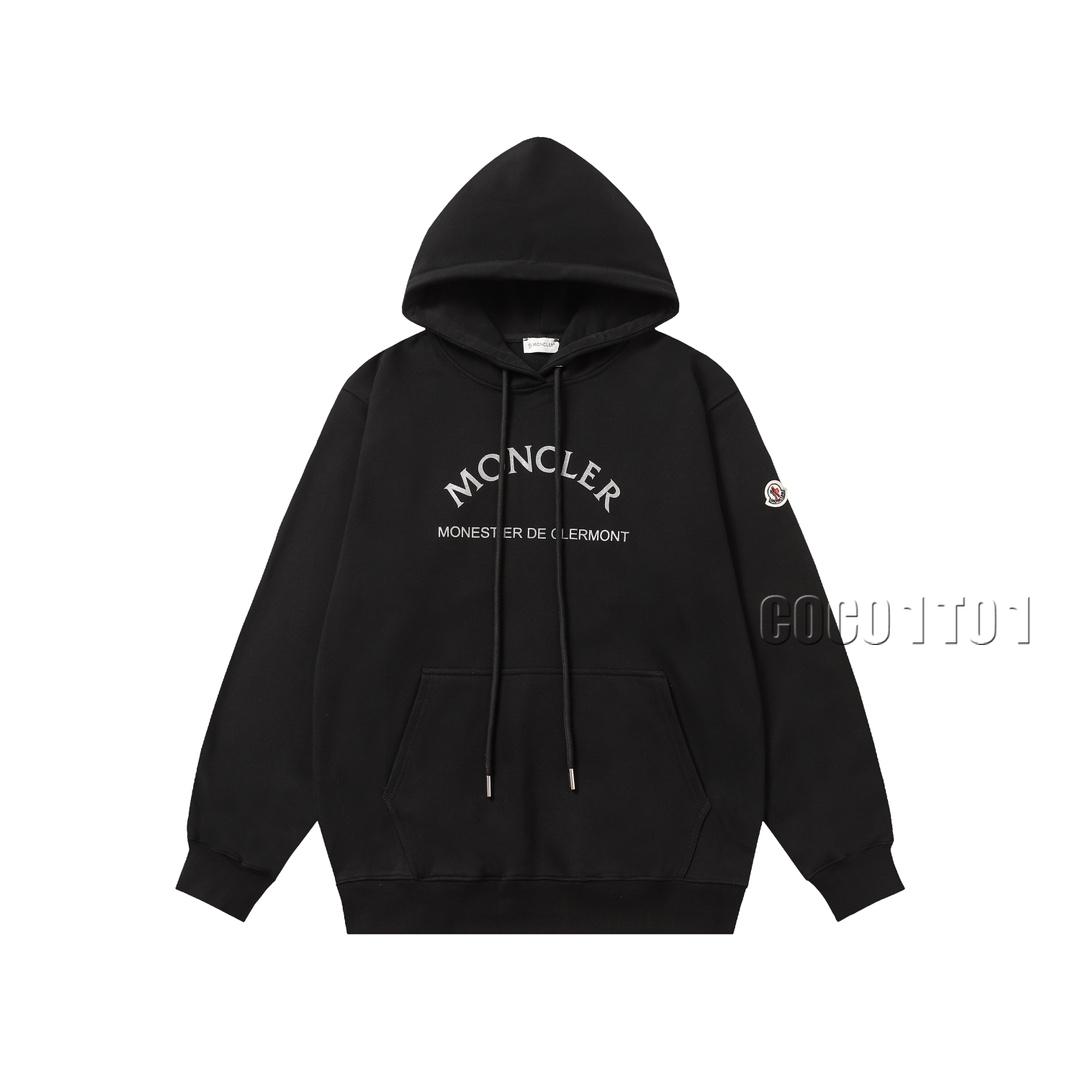 MONCLER Silver Printed Letter Hoodie Black