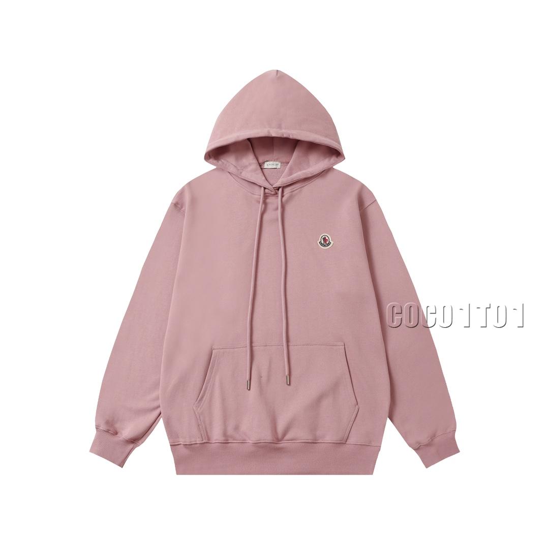 MONCLER Classic Small Logo Embroidered Hoodie Pink