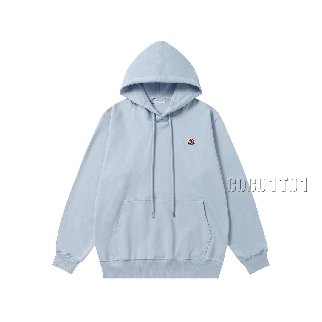 MONCLER Classic Small Logo Embroidered Hoodie Sky Blue