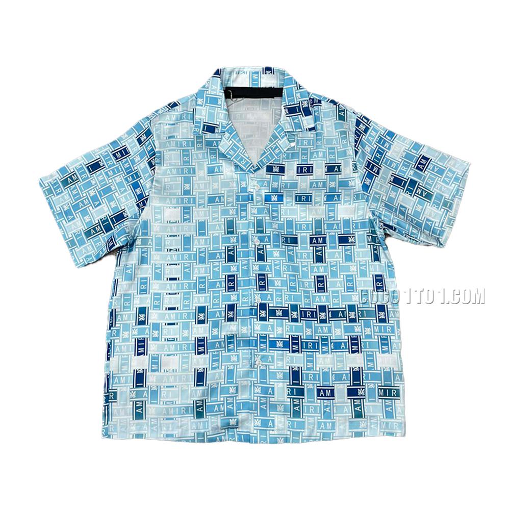 AMIRI New Silk Fabric Short-Sleeve T-Shirt with Silk Fabric Panel Positioning Print