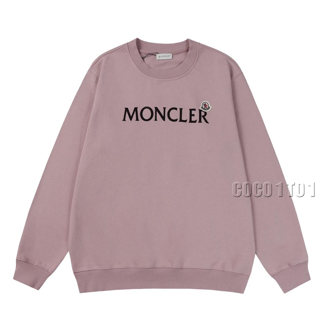 MONCLER Flocked Printed Logo Crewneck Hoodie Pink