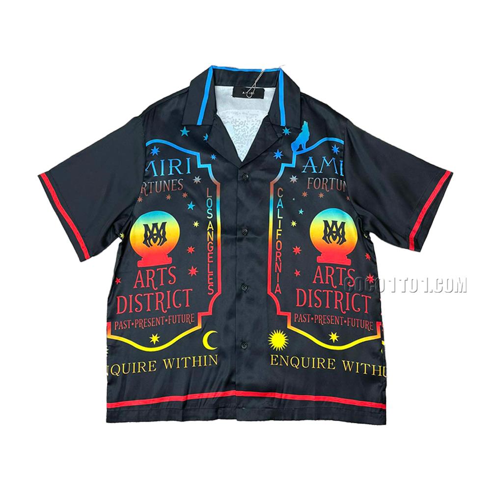 AMIRI New Silk Fabric Short-Sleeve T-Shirt with Silk Fabric Panel Positioning Print