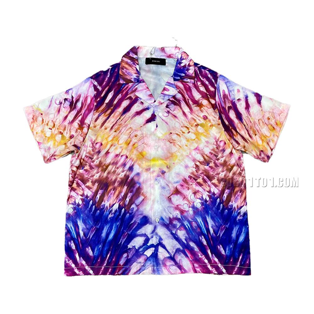 AMIRI New Silk Fabric Short-Sleeve T-Shirt with Silk Fabric Panel Positioning Print