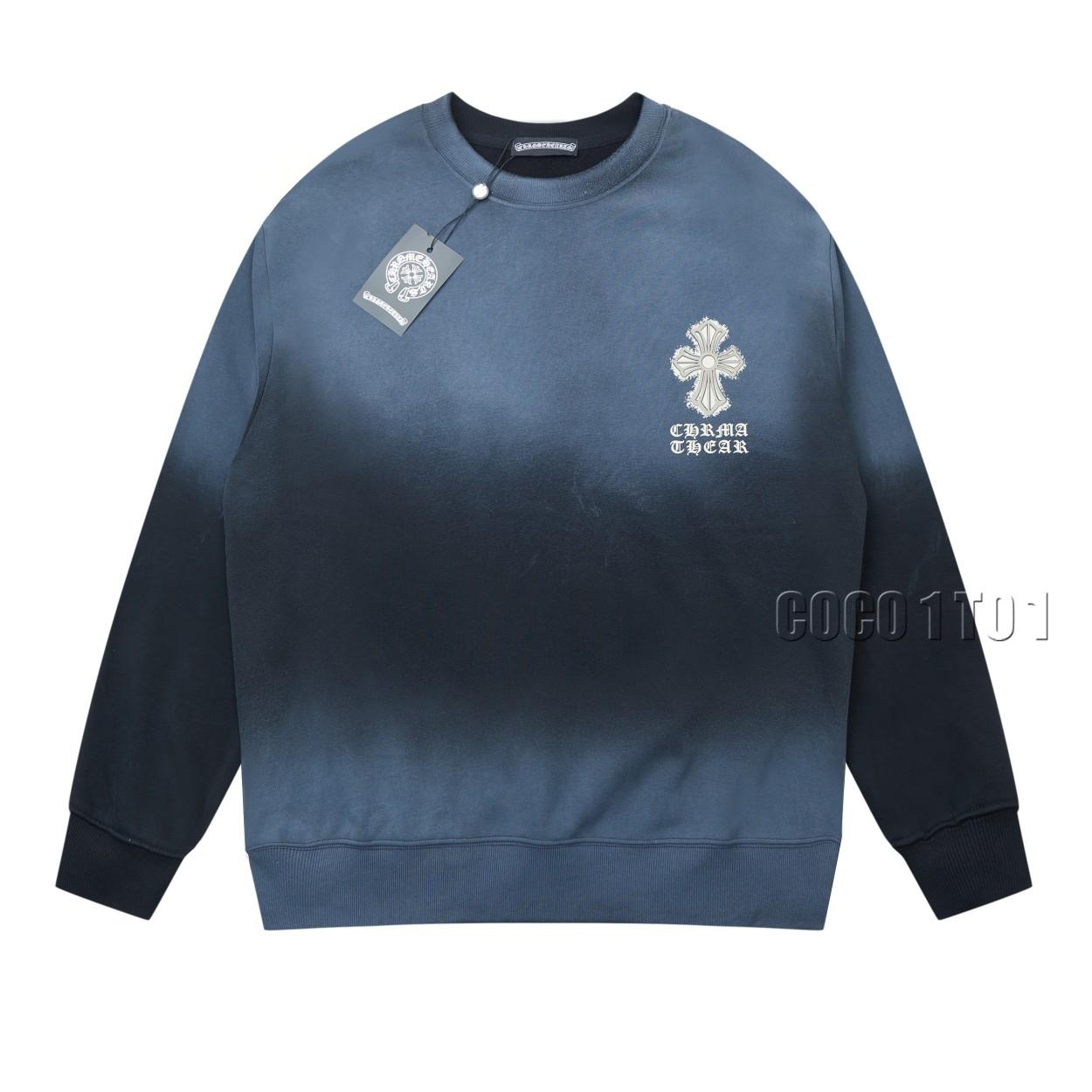 Chrome Hearts Cross Print Velour Letter Pullover Crewneck Sweatshirt Black