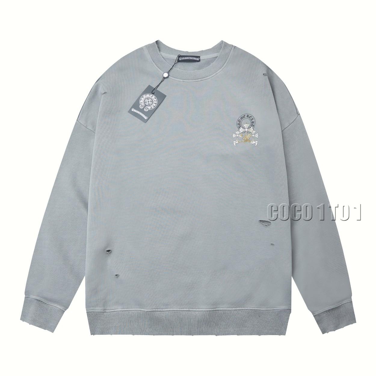 Chrome Hearts Cross Print Letter Pullover Crewneck Sweatshirt Grey