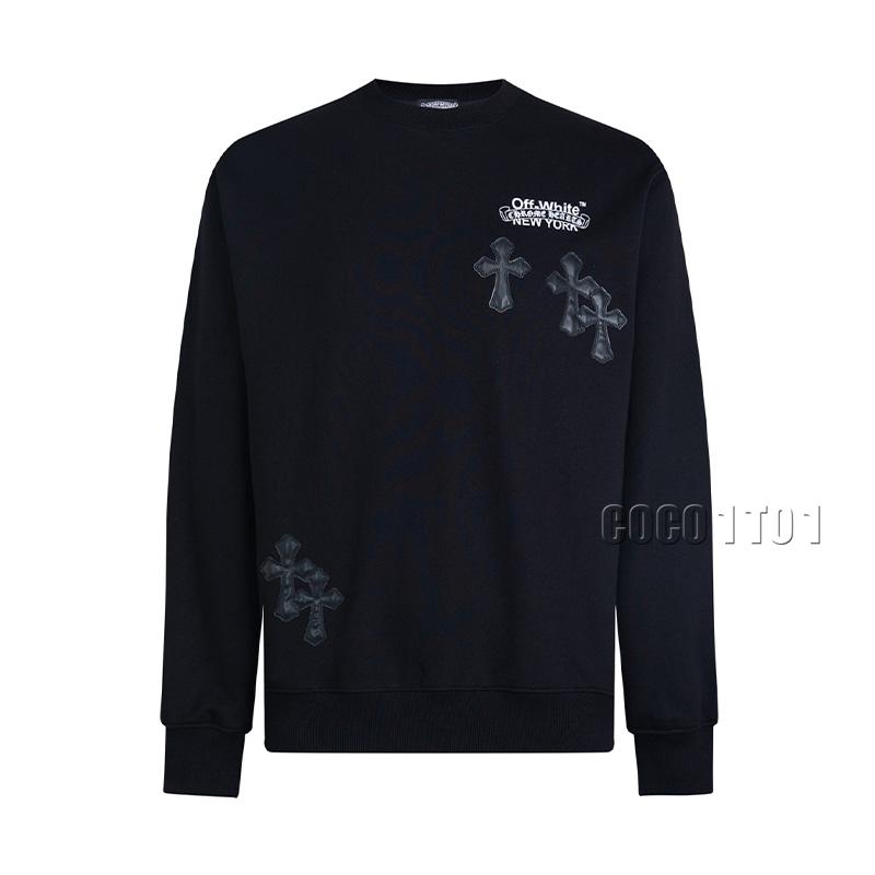 Chrome Hearts × Off White Cross Padded Letter Print Crewneck Sweatshirt Black